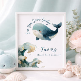 Sea You Soon Whale White Baby Shower Favors Sign Poster