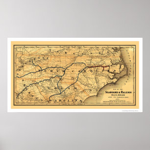 Seaboard och Raleigh Railroad Karta 1874 Poster