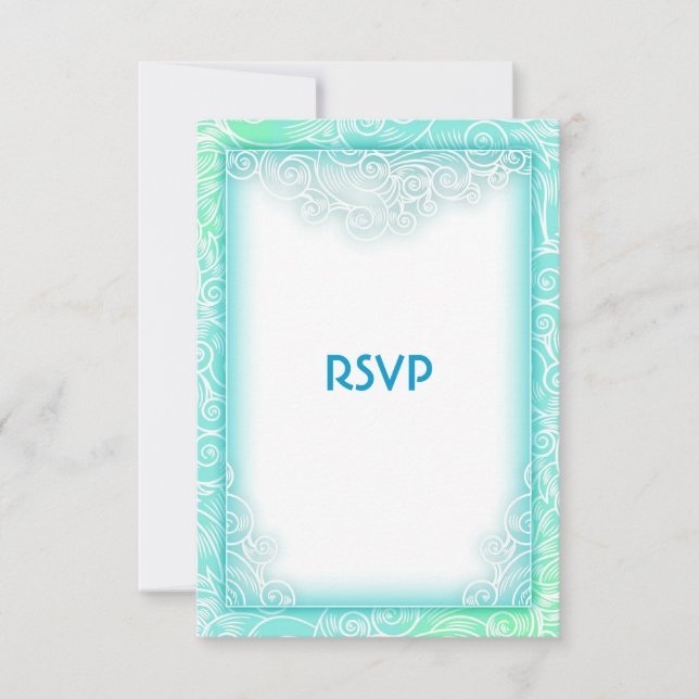 Seafoam Aqua och Vit Strandbröllop RSVP OSA Kort (Framsida)