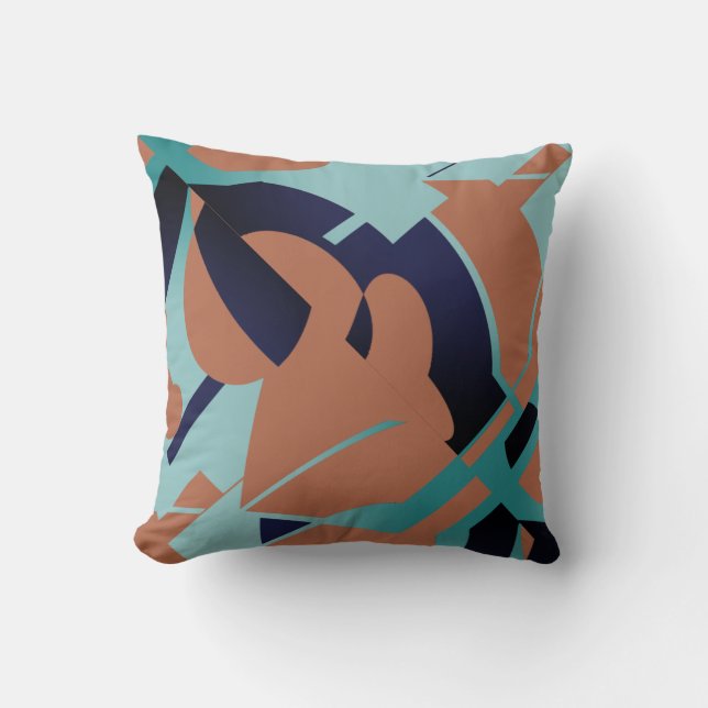 Seafoam Blue-Black Rust Bold Swirling Abstrakt Kudde (Framsida)