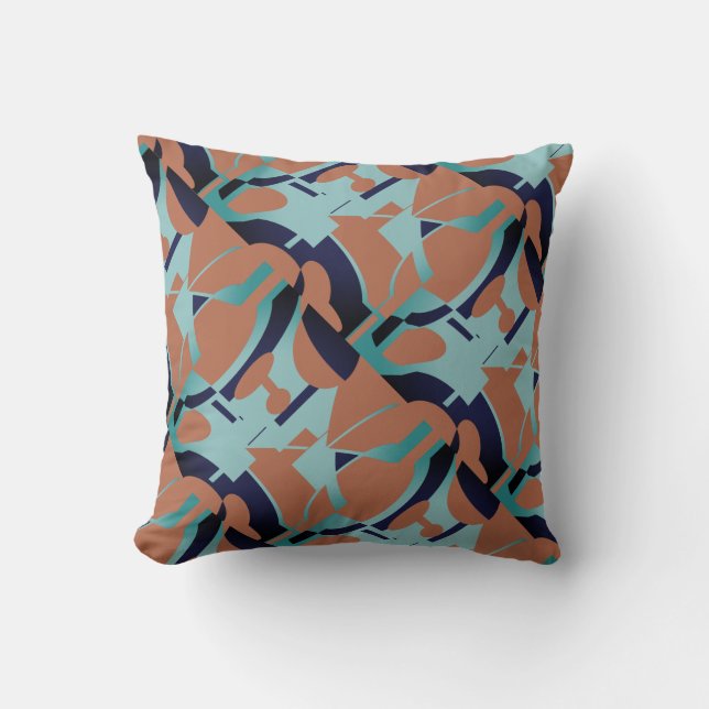 Seafoam Blue-Black Rust Diagonal Art MCM-utseende Kudde (Framsida)