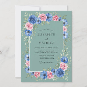 Seafoam Cornflower Ranunculus Eucalyptus Bröllop Inbjudningar