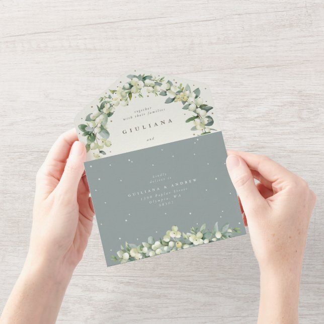 Seafoam/Cream Snowberry+Eucalyptus Winter Wedding (Öppning)