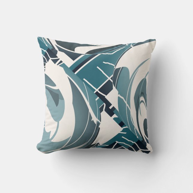 Seafoam Grått-Blommigtens svartvita diagonalutform Kudde (Framsida)