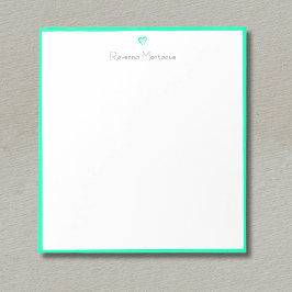 Seafoam Green Border and Heart Custom Script Name Anteckningsblock
