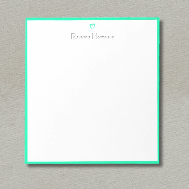 Seafoam Green Border and Heart Custom Script Name Anteckningsblock (Skapare uppladdad)