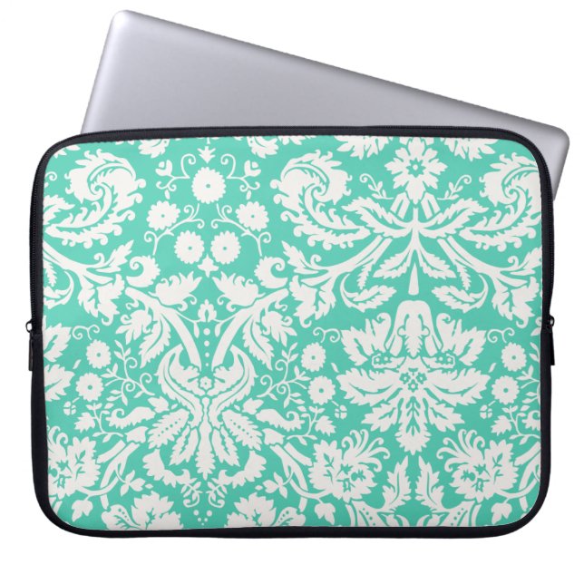 Seafoam grön damast laptop sleeve (Framsidan)