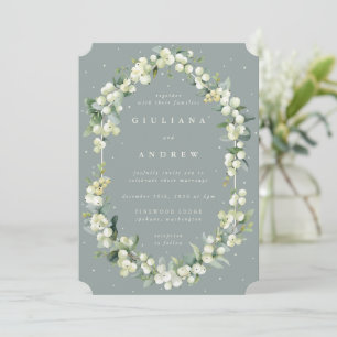 Seafoam Grön Snöbär+Eukalyptus Vinter Hochzeit Inbjudningar