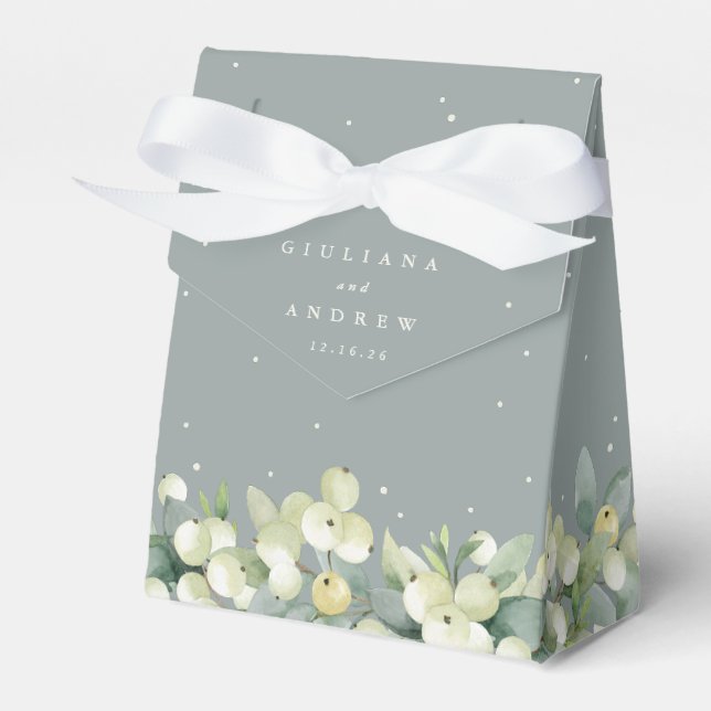 Seafoam Grön Snöbär+Eukalyptus Vinter Hochzeit Presentaskar (Framsidan Sidan)