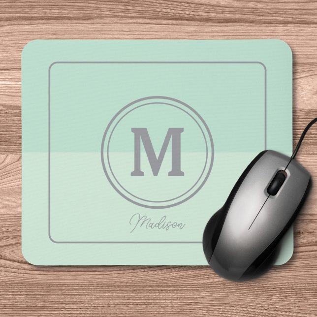 Seafoam Grönt Anpassningsbar Monogram Namn Musmatta (Skapare uppladdad)
