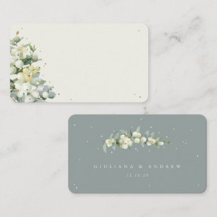 Seafoam Grönt/Cream Snowberry+Eucalyptus Bröllop Placeringskort