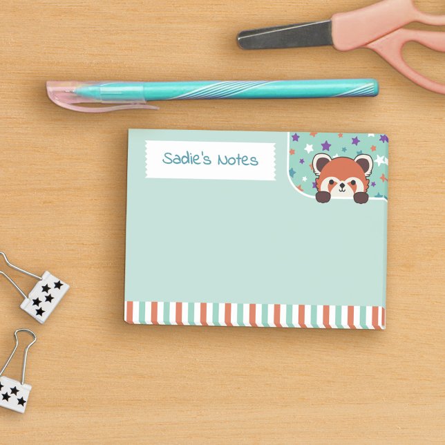 Seafoam Grönt Cute Red Panda Peekabo Dina anteckni Post-it Block (Skapare uppladdad)