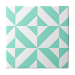 Seafoam grönt geometriskt Deco kubmönster Kakelplatta