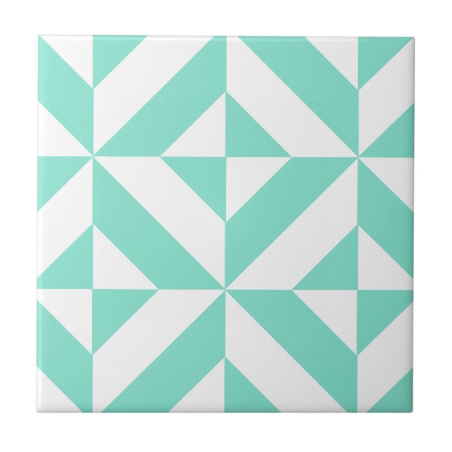 Seafoam grönt geometriskt Deco kubmönster Kakelplatta (Framsidan)