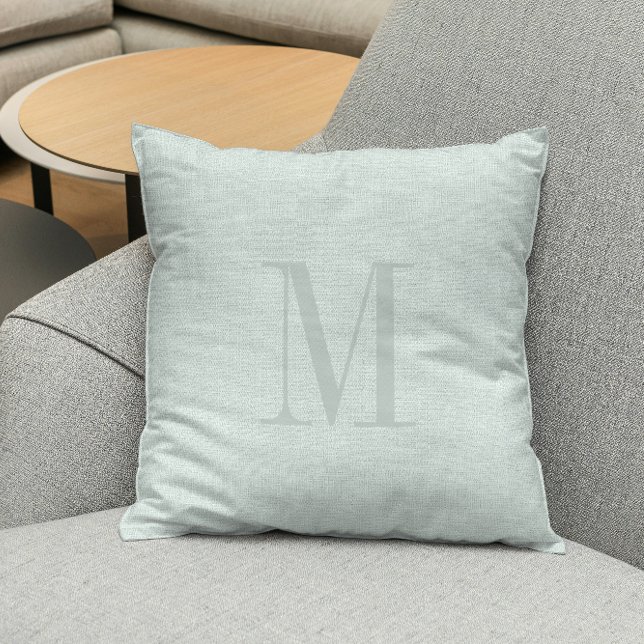 Seafoam grönt linen struktur monogram kudde (Skapare uppladdad)
