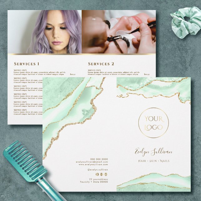 Seafoam grönt-menybroschyr för agate-service (Skapare uppladdad)
