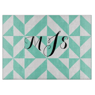 Seafoam Grönt Monogram Geometric Cube Mönster