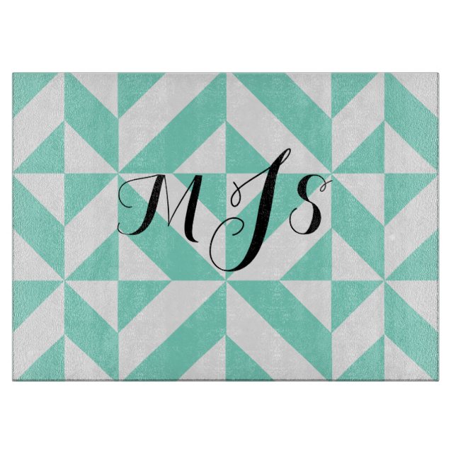 Seafoam Grönt Monogram Geometric Cube Mönster (Framsidan)