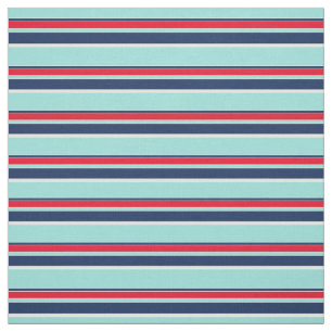 Seafoam Grönt Mörk blått Red White Rand Mönster Tyg