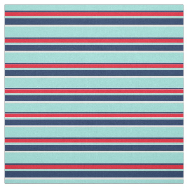 Seafoam Grönt Mörk blått Red White Rand Mönster Tyg (Provkarta)
