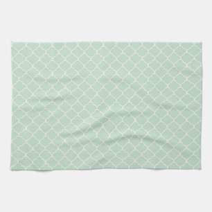 Seafoam Grönt Moroccan Quatrefoil Mönster Kökshandduk