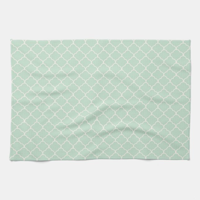 Seafoam Grönt Moroccan Quatrefoil Mönster Kökshandduk (Horisontell)