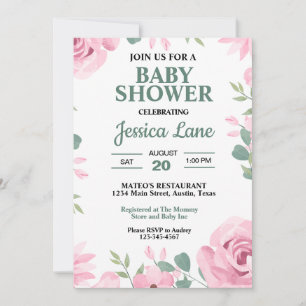 Seafoam grönt och rosa Baby Shower Inbjudningar