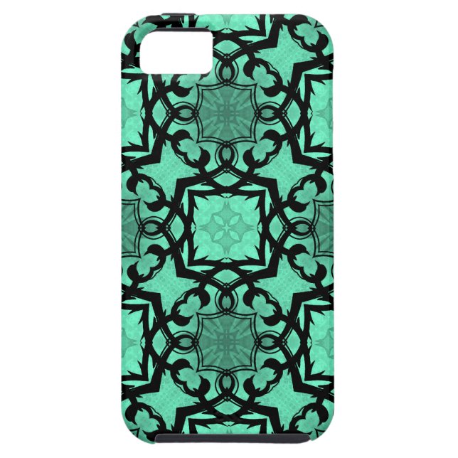 Seafoam-grönt och svart geometriskt kalejdoskop Case-Mate iPhone skal (Baksidan)