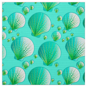 Seafoam grönt seashells on aqua tyg