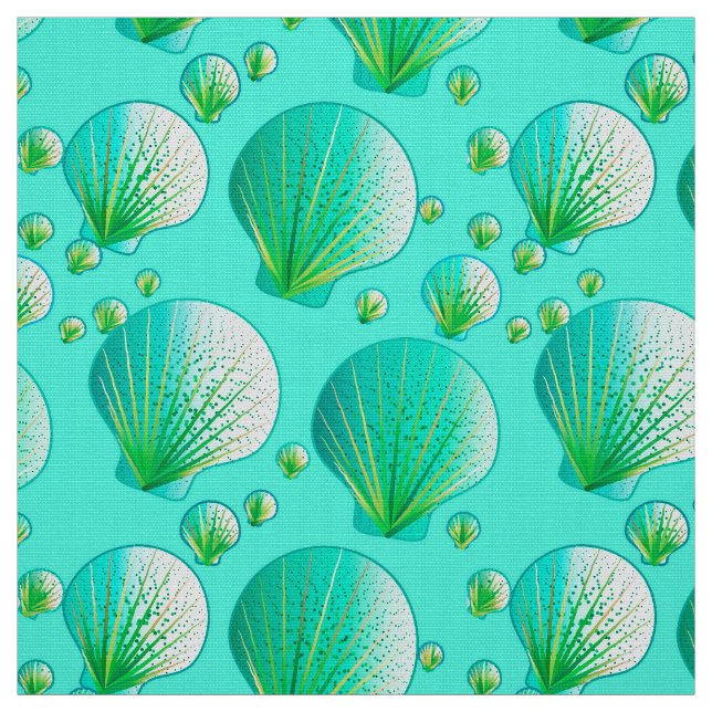 Seafoam grönt seashells on aqua tyg (Provkarta)
