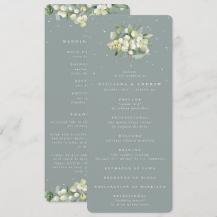 Seafoam Grönt Snowberry+Eucalyptus Bouquet Bröllop Program