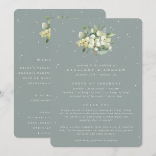 Seafoam Grönt Snowberry+Eucalyptus Bouquet Bröllop Program