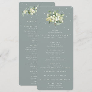 Seafoam Grönt Snowberry+Eucalyptus Bouquet Bröllop Program