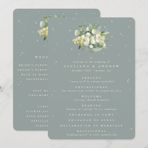 Seafoam Grönt Snowberry+Eucalyptus Bouquet Bröllop Program