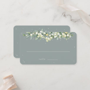 Seafoam Grönt Snowberry+Eucalyptus Bröllop Flat Placeringskort