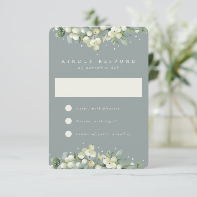 Seafoam Grönt Snowberry+Eucalyptus Bröllop OSA Kort (Stående Fram)