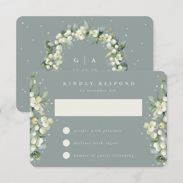 Seafoam Grönt Snowberry+Eucalyptus Bröllop OSA Kort (Fram/baksida)