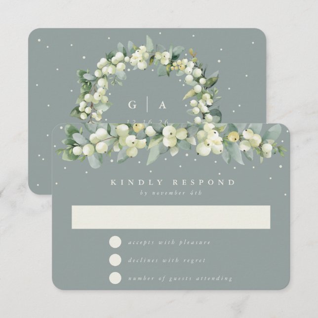 Seafoam Grönt Snowberry+Eucalyptus Garland Bröllop OSA Kort (Fram/baksida)
