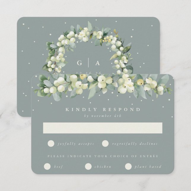 Seafoam Grönt Snowberry+Eucalyptus Garland Bröllop OSA Kort (Fram/baksida)