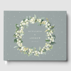 Seafoam Grönt Snowberry+Eucalyptus Wandeans Bröllo Gästböcker