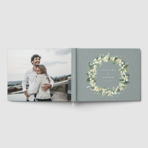 Seafoam Grönt Snowberry+Eucalyptus Wandeans Bröllo Gästböcker