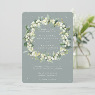 Seafoam Grönt Snowberry+Eucalyptus Wandeans Bröllo Inbjudningar