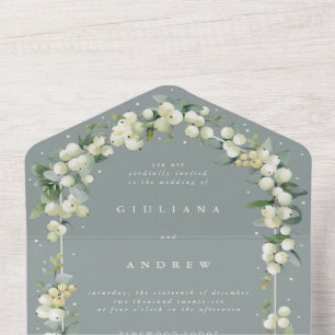 Seafoam Grönt Snowberry+Eucalyptus Winter Wedding