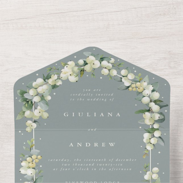 Seafoam Grönt Snowberry+Eucalyptus Winter Wedding (Insida övre)