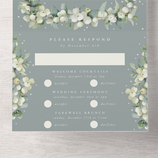 Seafoam Grönt Snowberry+Eucalyptus Winter Wedding (Insida nedre)