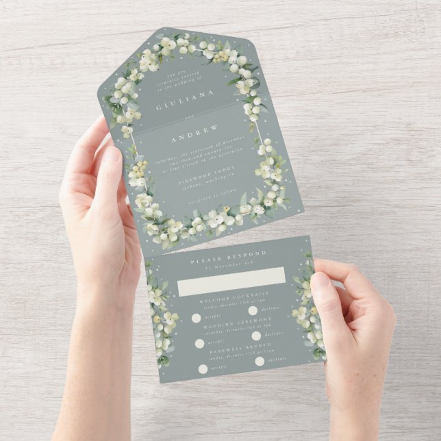 Seafoam Grönt Snowberry+Eucalyptus Winter Wedding (Avrivbar del)
