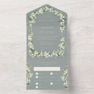Seafoam Grönt Snowberry+Eucalyptus Winter Wedding