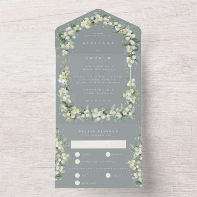 Seafoam Grönt Snowberry+Eucalyptus Winter Wedding (Insida)