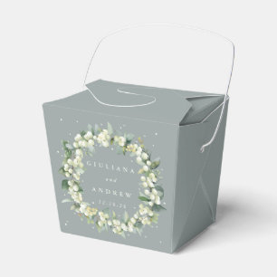 Seafoam Grönt Snowberry+Eucalyptus Winter Wedding Presentaskar