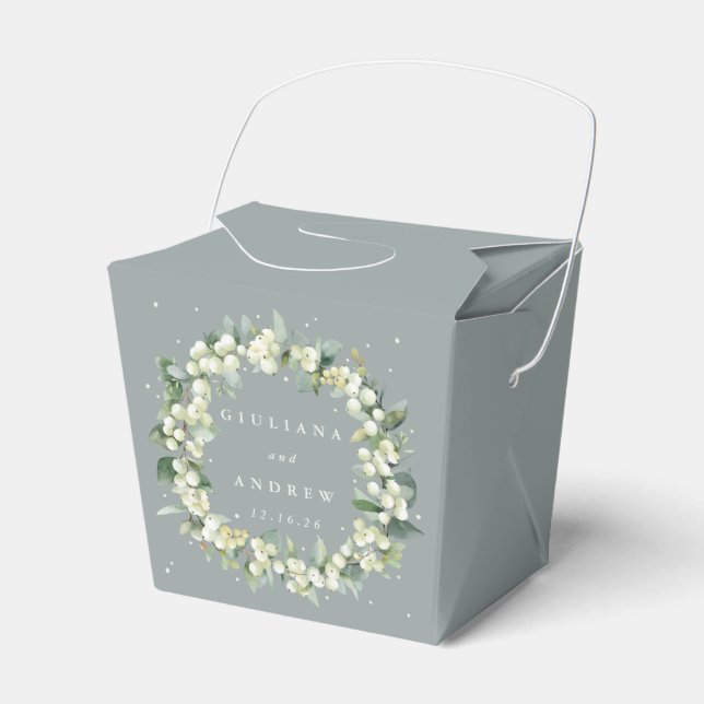 Seafoam Grönt Snowberry+Eucalyptus Winter Wedding Presentaskar (Framsidan Sidan)